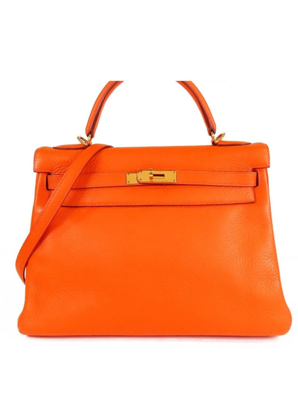 Hermes Kelly 32 Orange Gold Taurillon Internal Sewing 2-Way Shoulder Bag